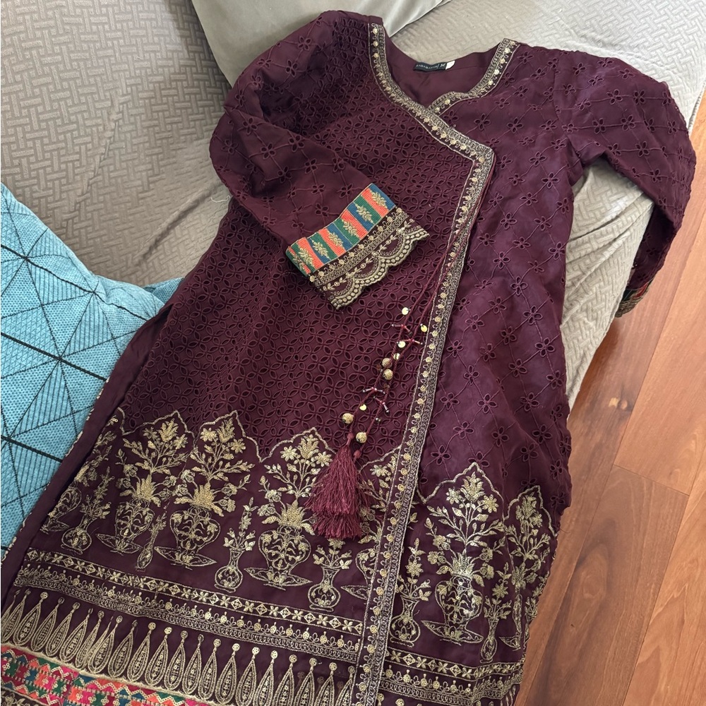 Elegant Brown Embroidered Dress